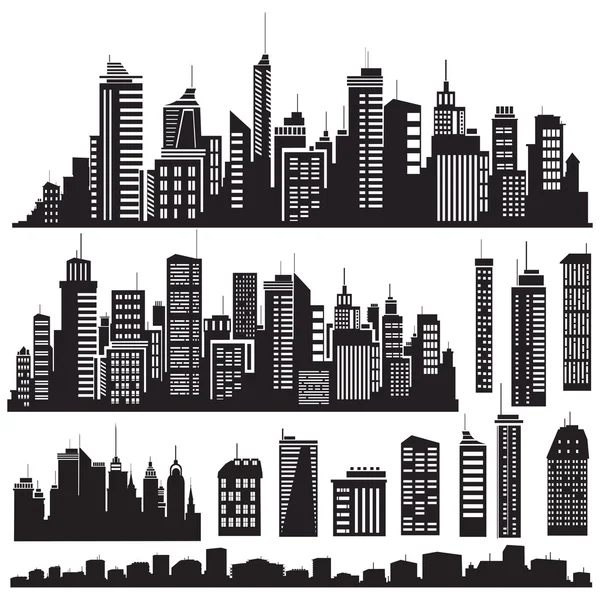 Set of vector cities silhouette and elements for design. — Stock Vector
