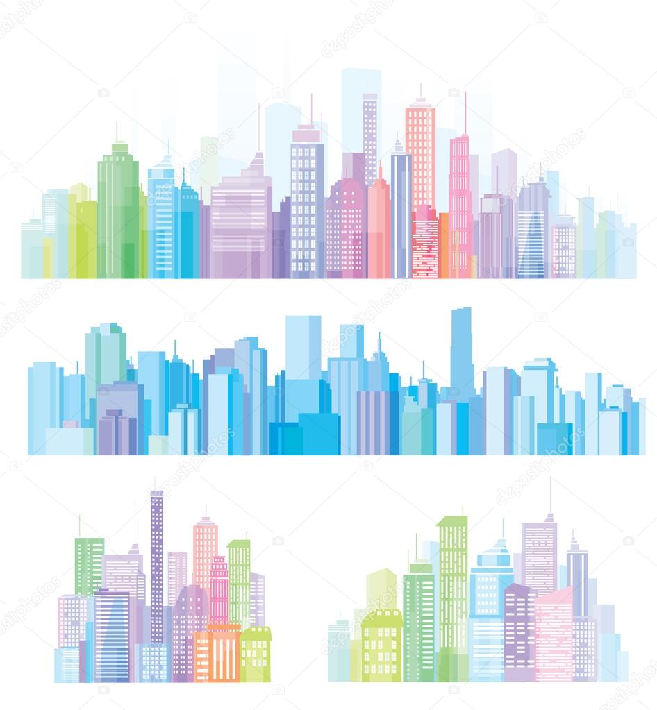 Colorful panorama of cities.