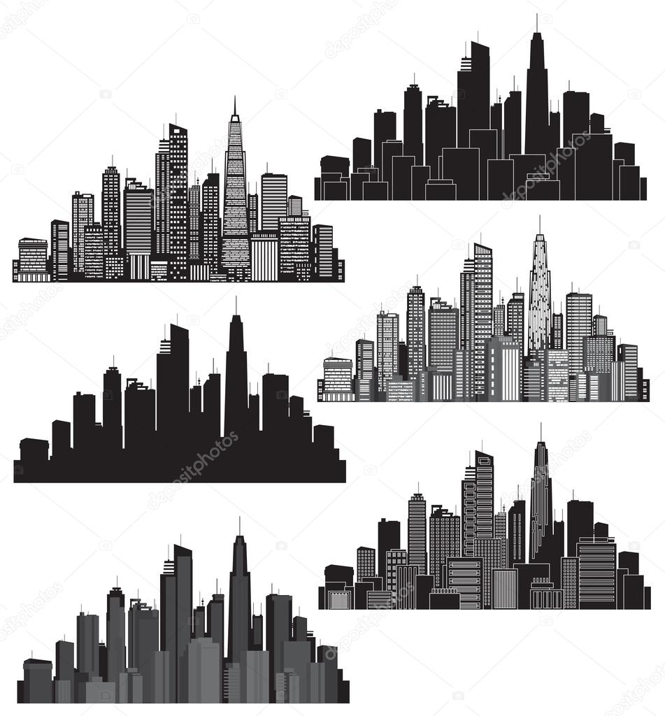 Set of vector cities silhouette