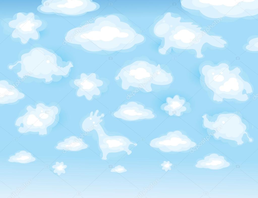 Seamless cute pattern of sky with funny toy clouds.