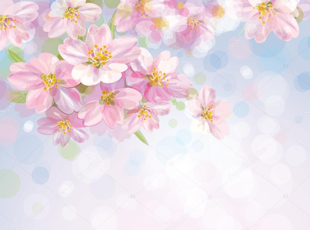 PrinVector of spring blossoming tree with sky backgroundt