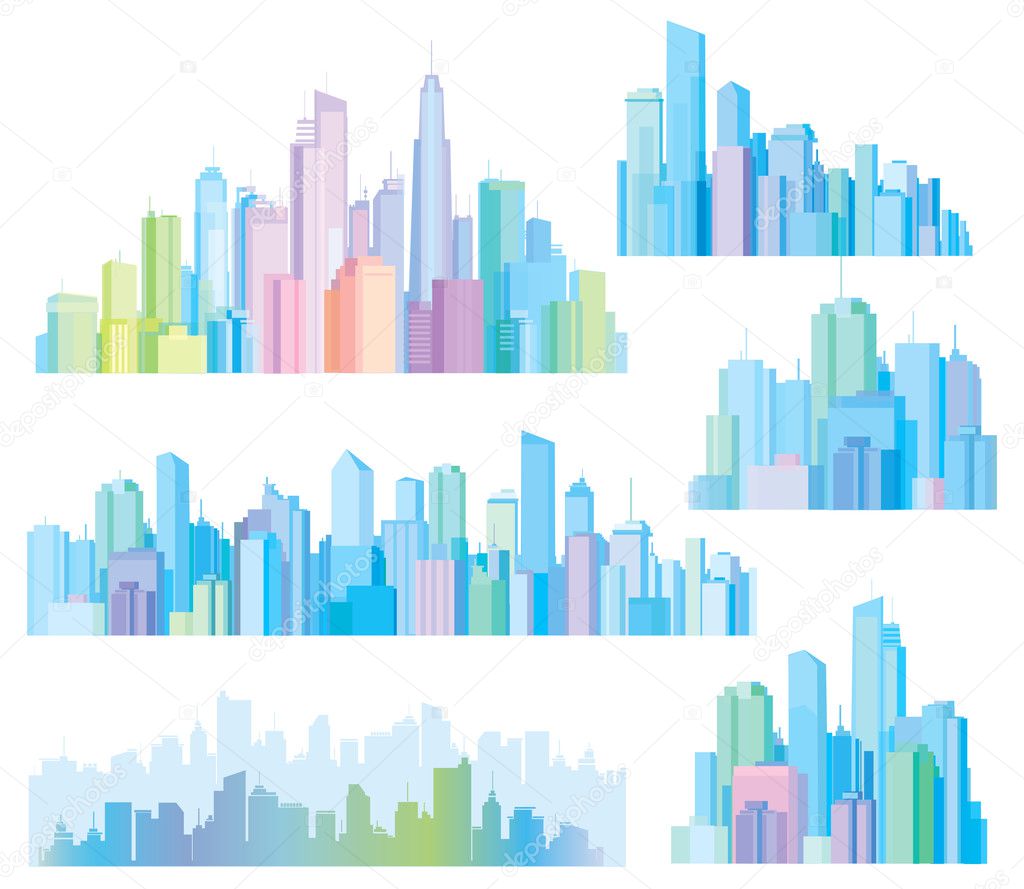 Colorful panorama of cities.