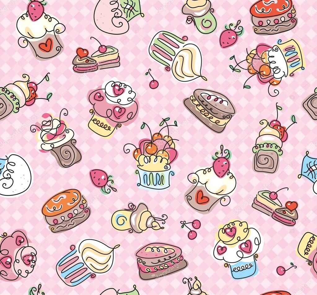 Seamless pattern of cupcakes for sweet design.