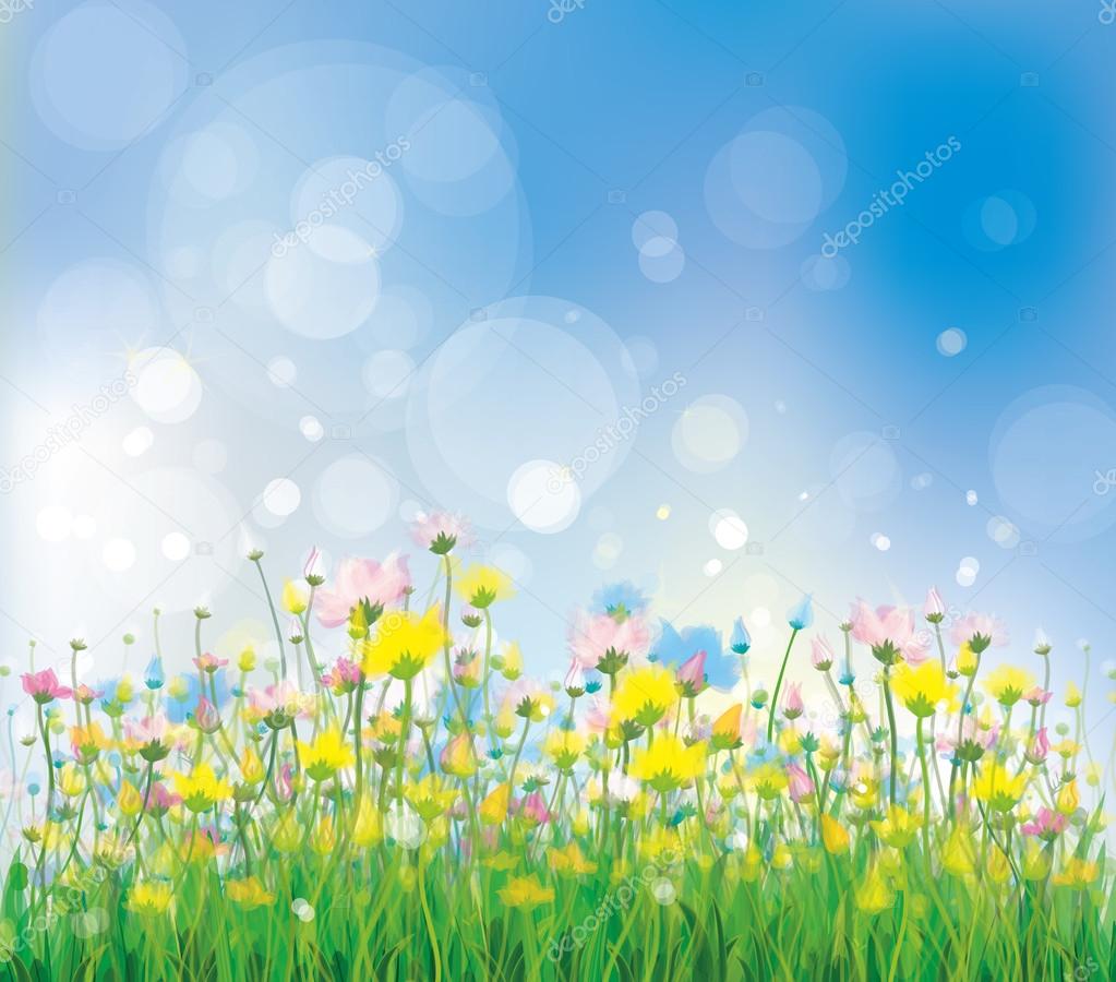 Vector of colorful flowers on spring background.