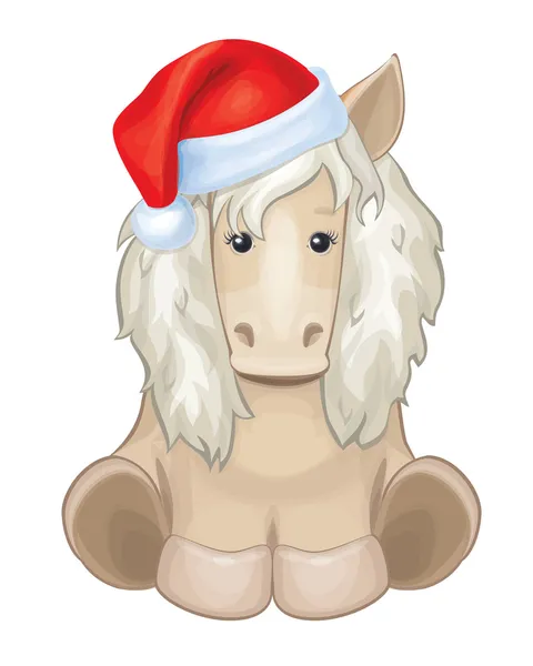 Vector söt häst i rött Santa hatt isolerade — Stock vektor