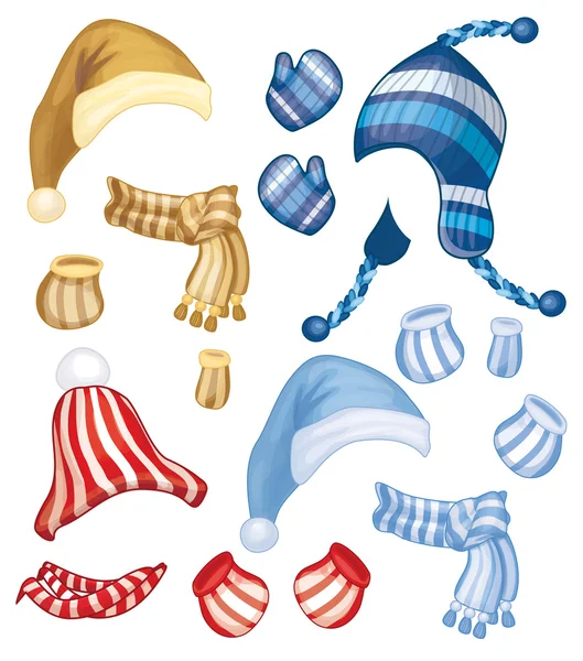 Set of hats, scarfs and gloves — Stock Vector