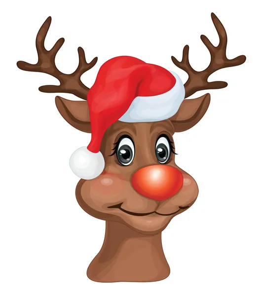 Rudolph with Christmas hat. — Stock Vector