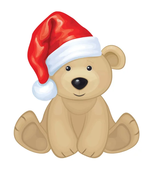 Urso no chapéu de Papai Noel vermelho — Vetor de Stock