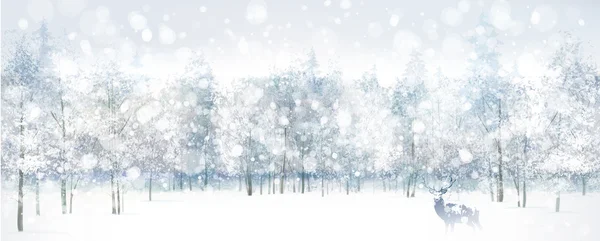 Escena de invierno con ciervos — Vector de stock