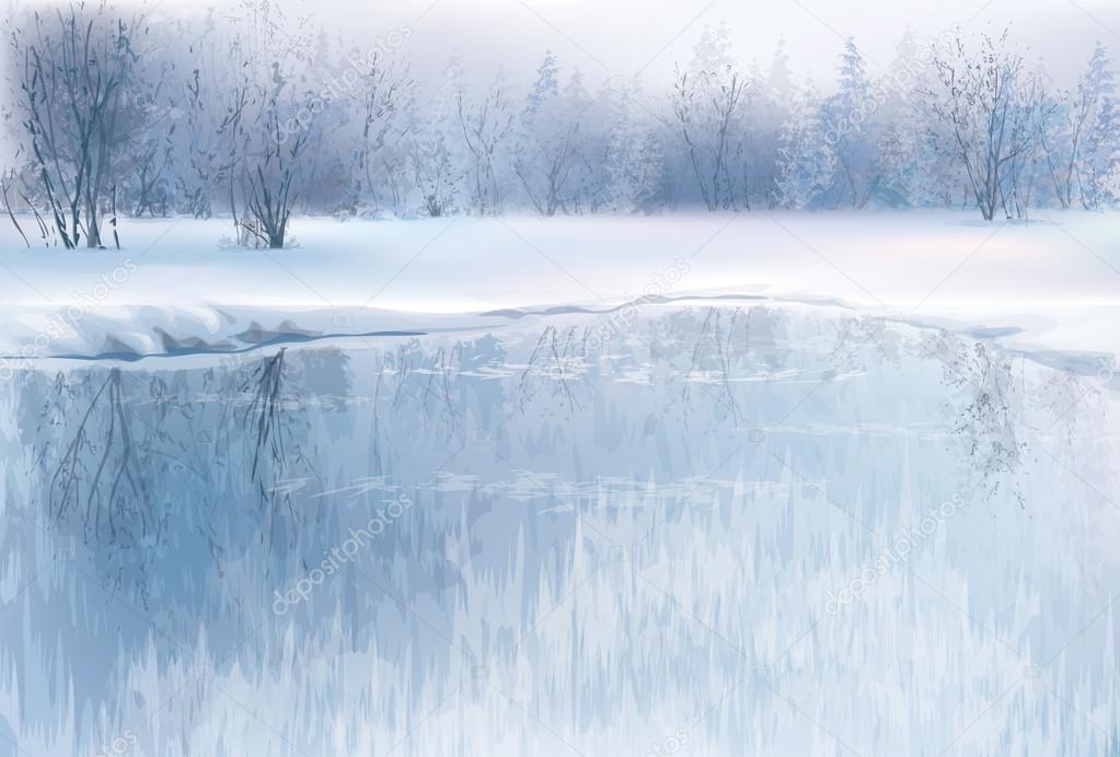 Winter scene with river