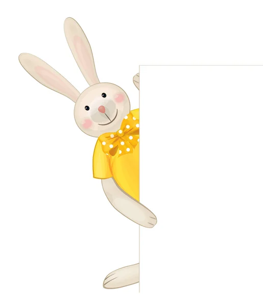 Cute rabbit hiding by blank. — Stock Vector