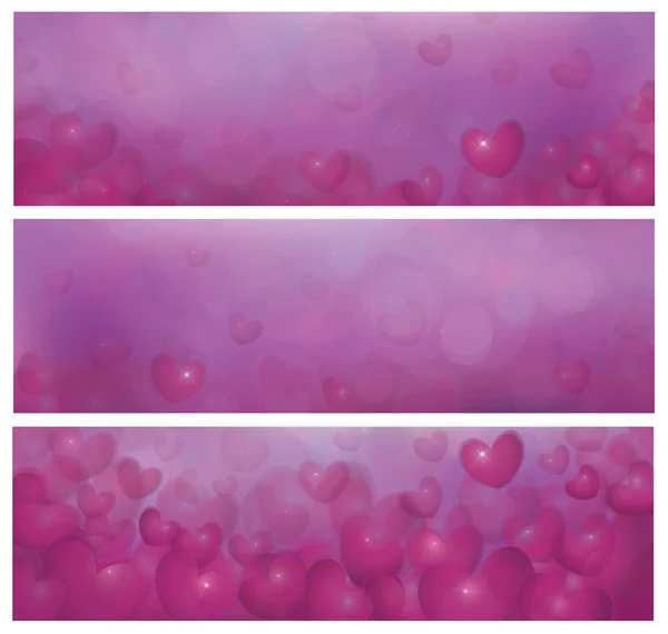 Roze banners met hart. — Stockvector