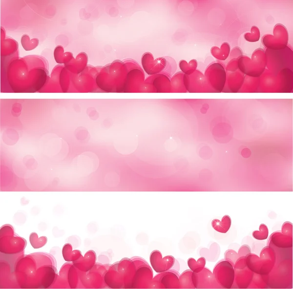 Roze banners met hart. — Stockvector