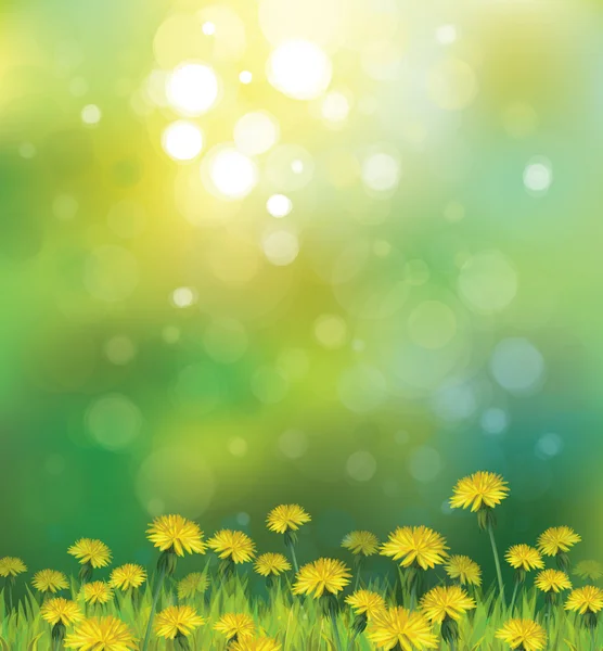 Frühling Hintergrund mit gelben Löwenzahn. — Stockvektor