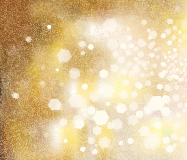 Vektor gyllene glittrande bakgrund med lampor och snöflingor pa — Stock vektor