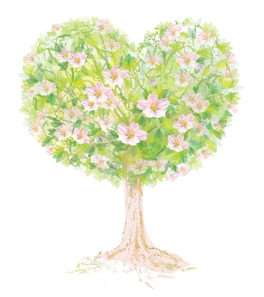 Vector que florece la forma del corazón del árbol . — Vector de stock