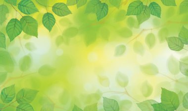 Güneş ışığı arkaplanındaki vektör yeşil yapraklar.