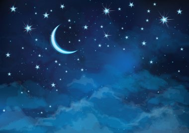Vector night sky background stars and moon. clipart