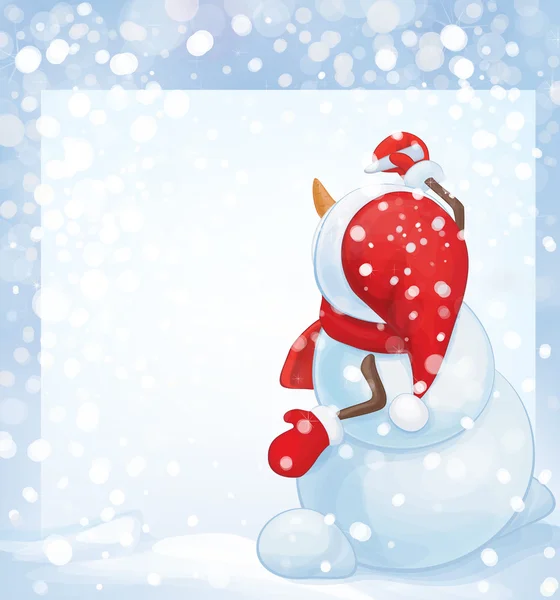 Vector snowman escribe saludo en blanco — Vector de stock