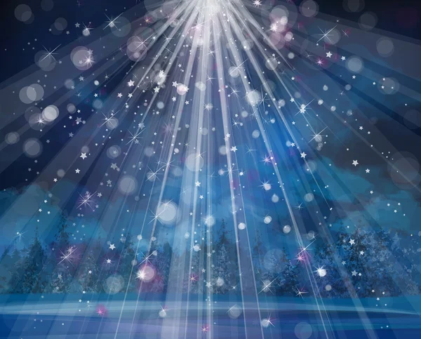 Vector winter background with lights and stars. — Stock Vector