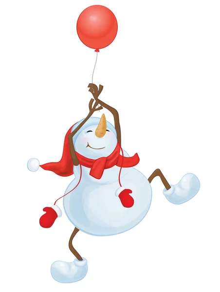 Vecteur drôle bonhomme de neige avec ballon .. — Image vectorielle