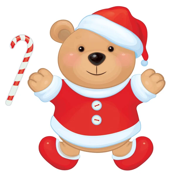 Vetor bonito urso marrom no traje vermelho do Papai Noel isolado . — Vetor de Stock