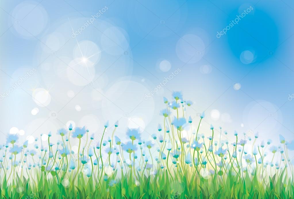 Vector nature background with  blue flowers.