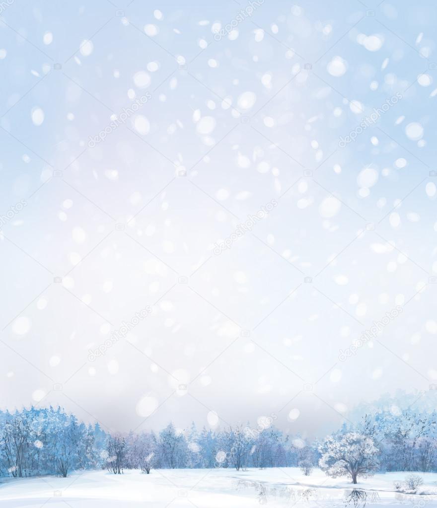 Vector of winter scene with forest background.