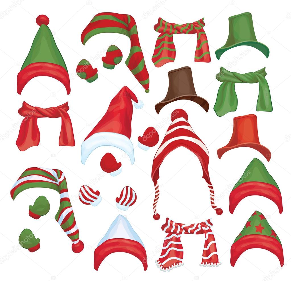Vector set of hats, scarfs and gloves for design isolated.