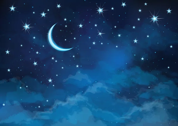 Cielo nocturno fondo estrellas y luna. — Vector de stock