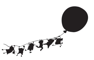 Balon ile karikatür mutlu siluet çocuklar