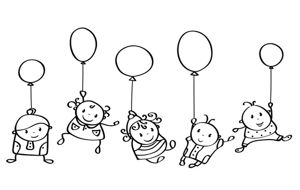 Bandes dessinées enfants heureux avec des ballons — Image vectorielle