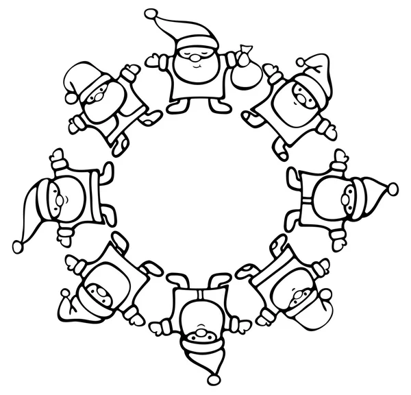 Silhouette Santa Clauses circle. — Stock Vector