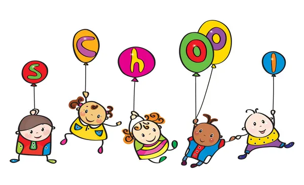 Fun kids cartoons  with balloons. — Stock Vector