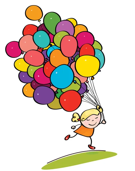 Holčička drží mnoho balónů. — Stockový vektor