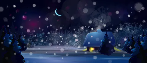 Paysage de nuit d'hiver avec maison — Image vectorielle