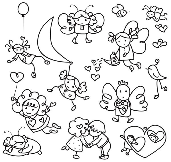 Conjunto de dibujos animados ángeles lindos . — Archivo Imágenes Vectoriales