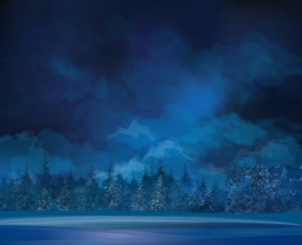 Scène hivernale nocturne et forêt — Image vectorielle