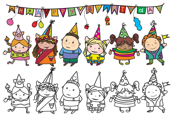 Группа детей на дне рождения . — стоковый вектор