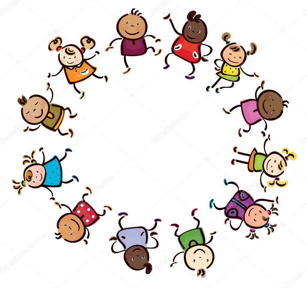children different races circle shape.