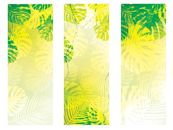 Vector Green Tropical Leaves Backgrounds Exotic Leaves Summer Banners — Stock Vector