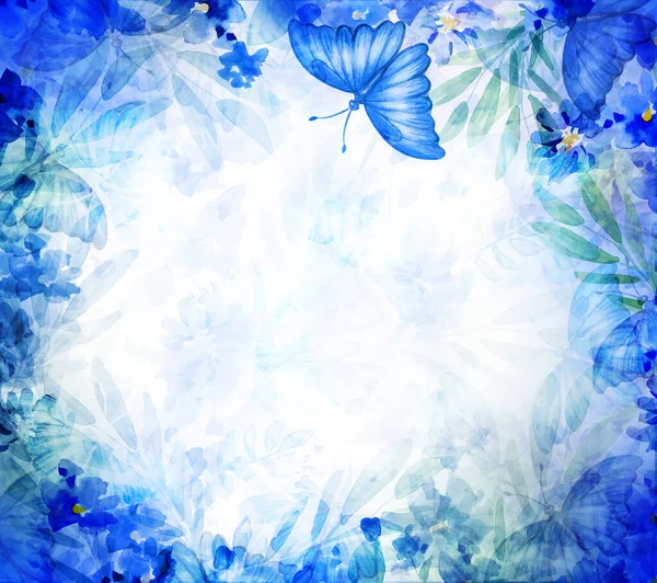Fondo Floral Azul Bokeh Flora Abstracta Mariposas Ilustración —  Fotos de Stock