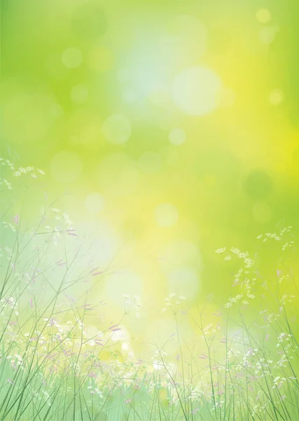 病媒夏天 自然背景 绿色背景下的花和植物 — 图库矢量图片