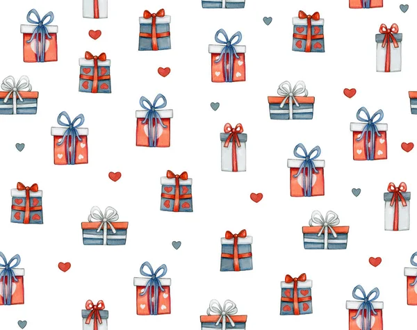 Christmas Seamless Pattern Gifts Isolated White Watercolor Illustration — Stockfoto