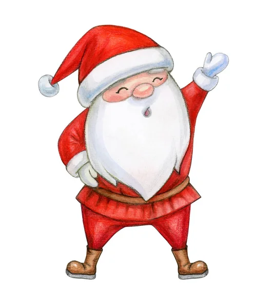 Kreskówka Świętego Mikołaja Odizolowana Biało Ilustracja Akwarela — Zdjęcie stockowe