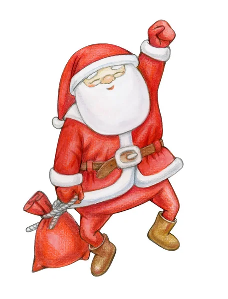 Caricatura Santa Claus Aislado Blanco Ilustración Acuarela — Foto de Stock