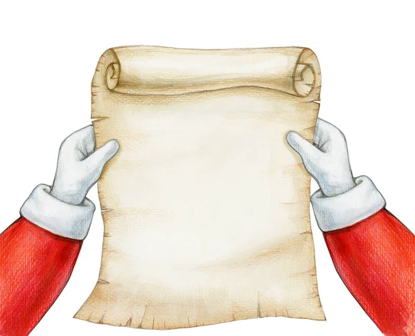 Santa Claus Reading Letter Isolated White Background Watercolor Illustration — Fotografia de Stock
