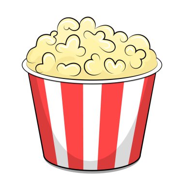 Patlamış mısır. Beyaz arkaplanda izole edilmiş şirin çizgi film vektör çizimi.