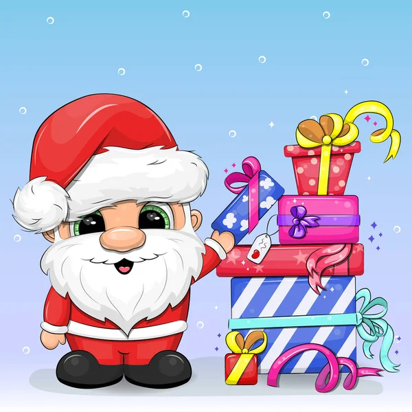 Mignon Dessin Animé Père Noël Avec Des Cadeaux Illustration Vectorielle — Image vectorielle