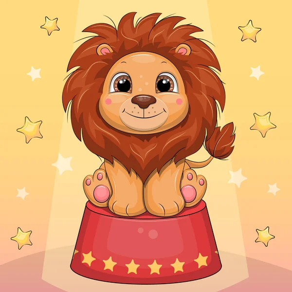 Leão Dos Desenhos Animados Bonito Circo Ilustração Vetorial Animal Sobre — Vetor de Stock